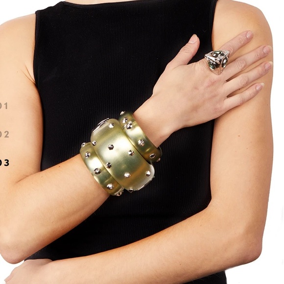 ALEXIS BITTAR • Green Silver Crumpled Chunky Chunky Pyramid Relic Ring 6 3/4 - Picture 4 of 15